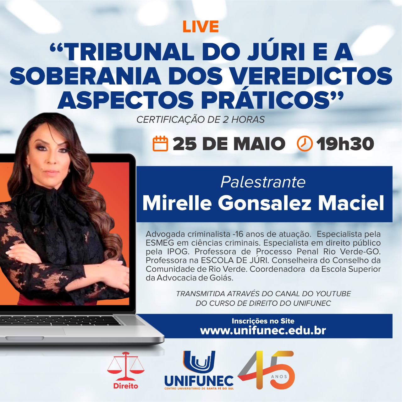 Curso de Direito do UNIFUNEC promove palestra no dia 25/05